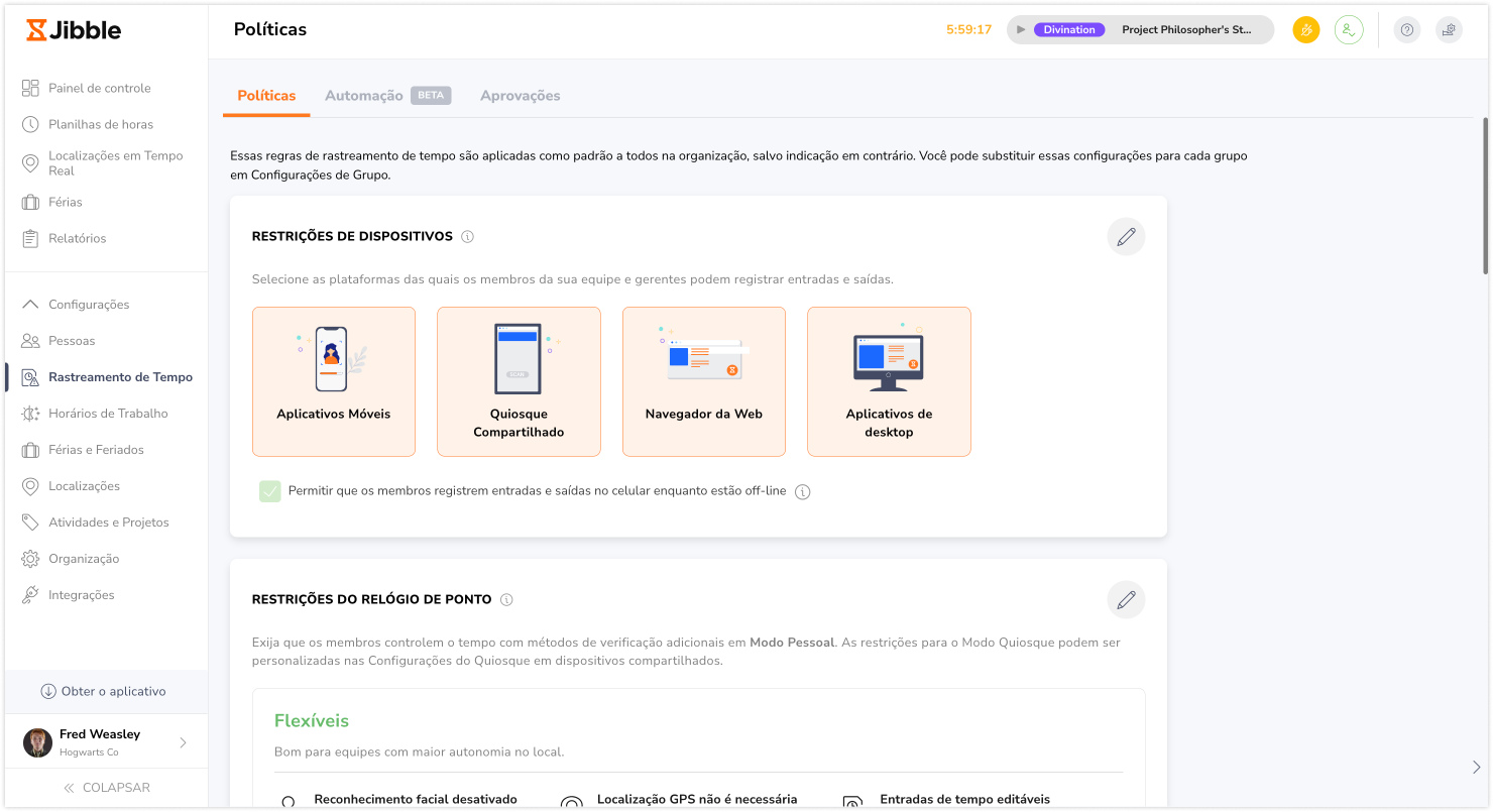 time tracking policy device restriction